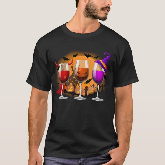 Drei Gläser Weinkeller Halloween T - Shirt (Vorderseite)