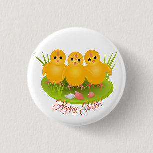Drei glückliche Ostergelbe Hühner Button