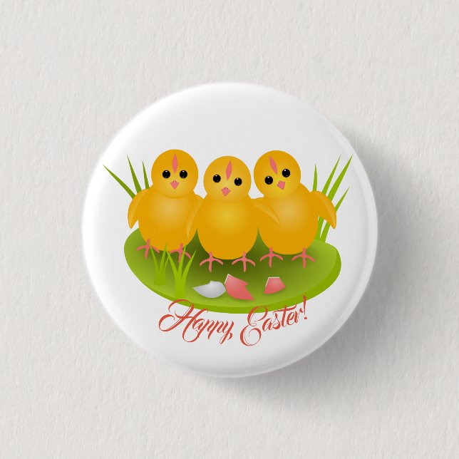 Drei glückliche Ostergelbe Küken Button (Vorderseite)