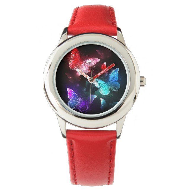 Drei glühende Schmetterlinge im Hintergrund Armbanduhr (Vorderseite)