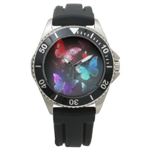 Drei glühende Schmetterlinge im Hintergrund Armbanduhr
