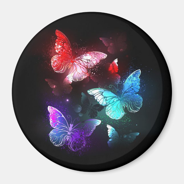 Drei glühende Schmetterlinge im Hintergrund Magnet (Vorne)
