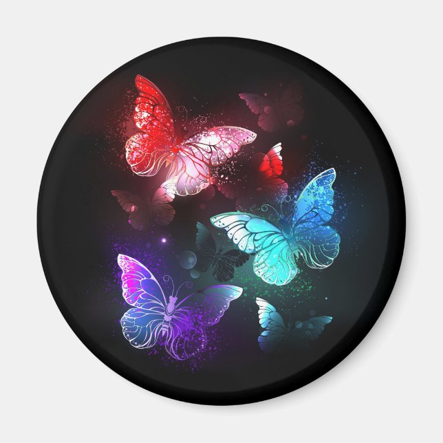 Drei glühende Schmetterlinge im Hintergrund Magnet (Vorne)