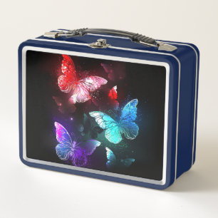 Drei glühende Schmetterlinge im Hintergrund Metall Brotdose