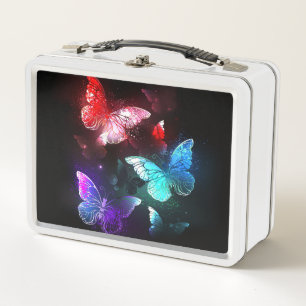 Drei glühende Schmetterlinge im Hintergrund Metall Brotdose