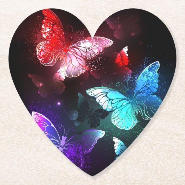 Drei glühende Schmetterlinge im Hintergrund Untersetzer (Vorderseite)