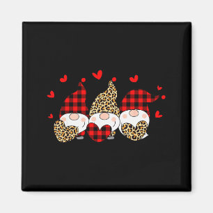 Drei Gnome halten Leoparden-Herzen Frohe Valentin Magnet