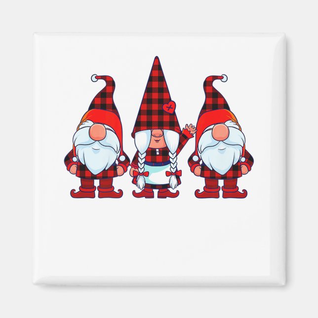 Drei Gnome in Buffalo Kariert Weihnachten Gnome Xm Magnet (Vorne)