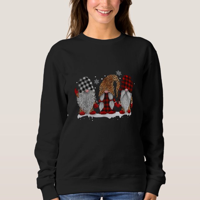 Drei Gnome in Leopard bedruckt Buffalo Kariert Sweatshirt (Vorderseite)
