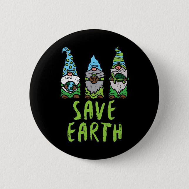 Drei Gnome Pflanze Schildkröte Rette Erdgartenrad Button (Vorderseite)