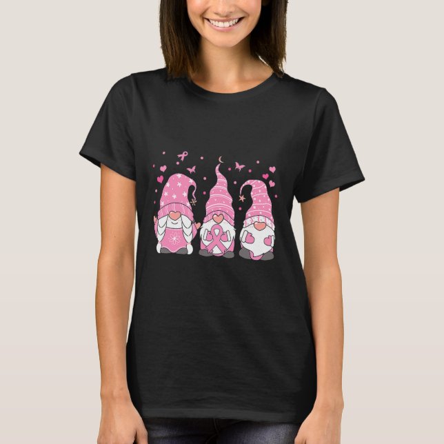 Drei Gnome rosa Ribbon Krieger Brustkrebs Krieg T-Shirt (Vorderseite)