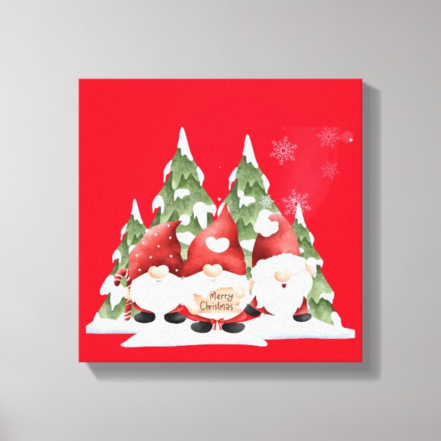 Drei Gnome Weihnachts-Stretched Canvas Print Leinwanddruck (Vorderseite)