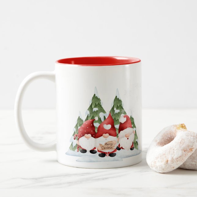 Drei Gnome Weihnachtskaffee-Tasse Zweifarbige Tasse (Mit Donut)