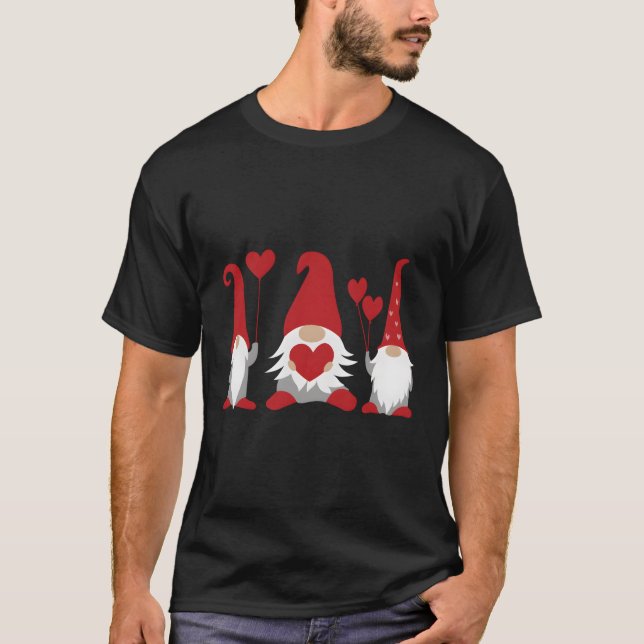 Drei Gnomes Holding Hearts Valentines Boys Girls T-Shirt (Vorderseite)