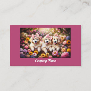 Drei Golden Retriever Welpen mit Blume Visitenkarte