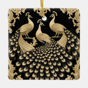 Drei goldene Pfauen Keramikornament