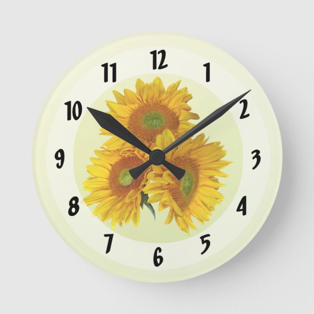 Drei goldene Sonnenblumen Runde Wanduhr (Vorderseite)