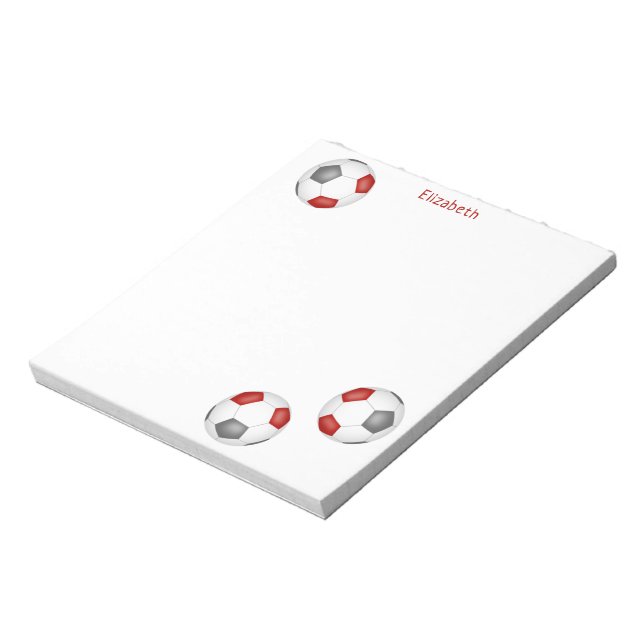 drei graue Fußballbälle personalisiert Notizblock (Rotiert)