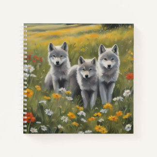 Drei graue Wolfswelpen warten auf Unfug  Notizbuch