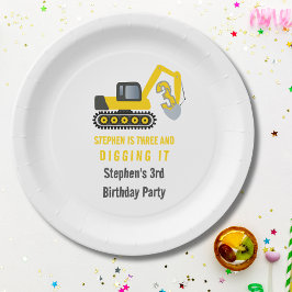 Drei & Gravur Bau 3. Geburtstag Party Pappteller