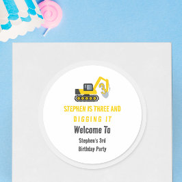 Drei & Gravur Bau 3. Geburtstag Party Runder Aufkleber