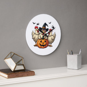 Drei grimmige Halloween-Bauer Große Wanduhr