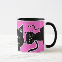 Drei Grün-Mit Augen schwarze Katzen-Retro Zeichnen