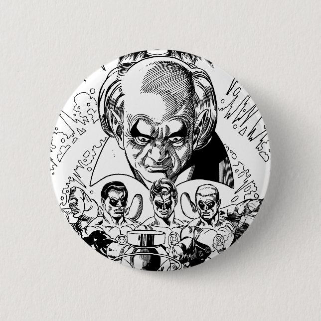 Drei grüne Laternen-Comic-Abdeckung, Schwarzweiss Button (Vorderseite)