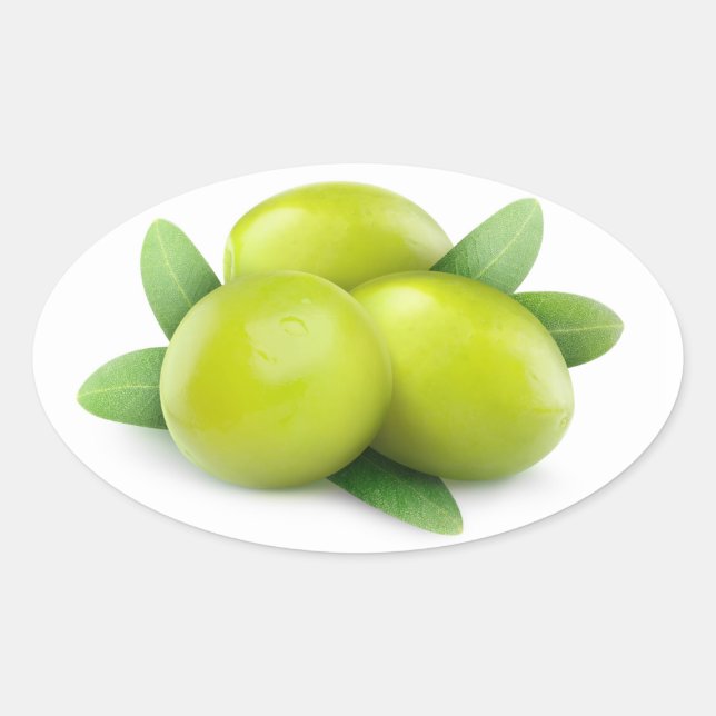 Drei grüne Oliven Ovaler Aufkleber (Vorderseite)