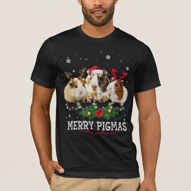 Drei Guinea Schweine Weihnachtslicht Weihnachtsman T-Shirt (Vorderseite)