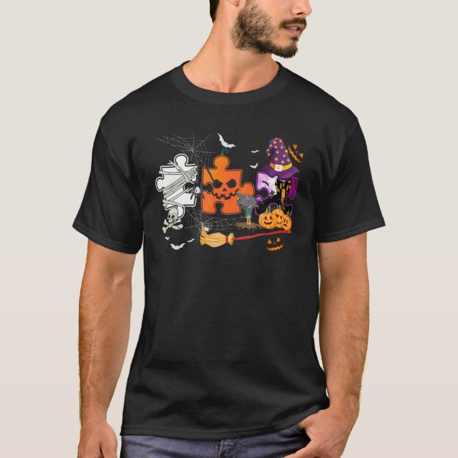 Drei Halloween Autismus Bewusstsein Mummy Pumpkin  T-Shirt (Vorderseite)