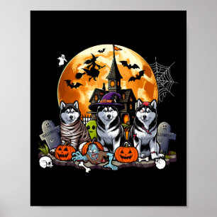 Drei Halloween-Huskies als Horror Hexenmuschel Zom Poster
