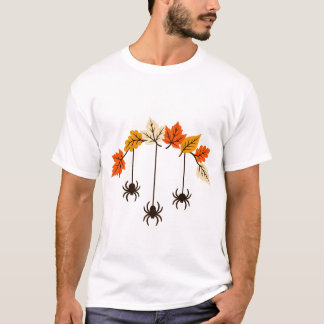 Drei hängende Spinnen und Herbstlaubbogen T-Shirt