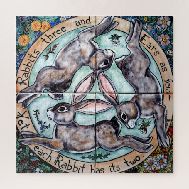 Drei Hasen Hare Chase Circle Woodland Tier Puzzle (Vertikal)