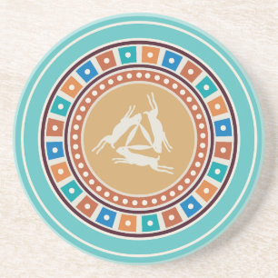 Drei-Hasen-Motiv und vintage geometrisches Muster Getränkeuntersetzer