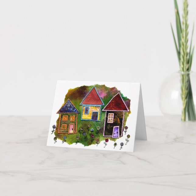 Drei Haus-Collage mit Blumen Karte (Vorderseite)