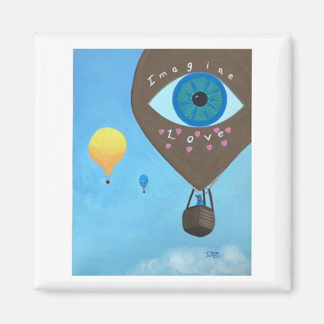 Drei Heißluftballons Stellen Sie sich Liebe Square Magnet (Vorne)