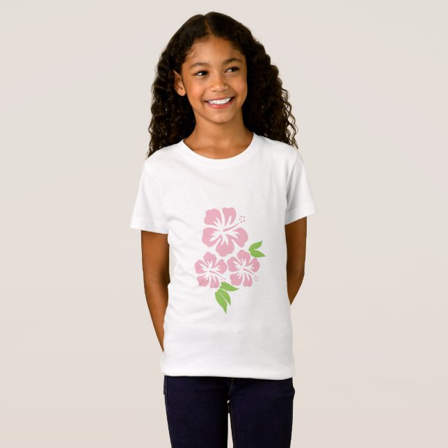 Drei hellrosa Hibiskus Tropische Blume T-Shirt (Vorne ganz)