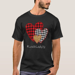 Drei Herzen Buffalo-Karo Lunch Lady Valentinstag T-Shirt
