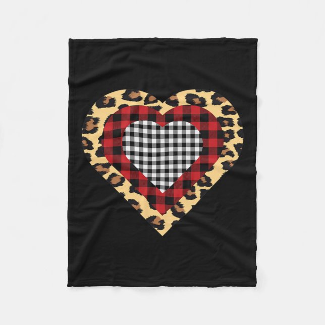 Drei Herzen Buffalo Leopard Karierter Valentinstag Fleecedecke (Vorderseite)
