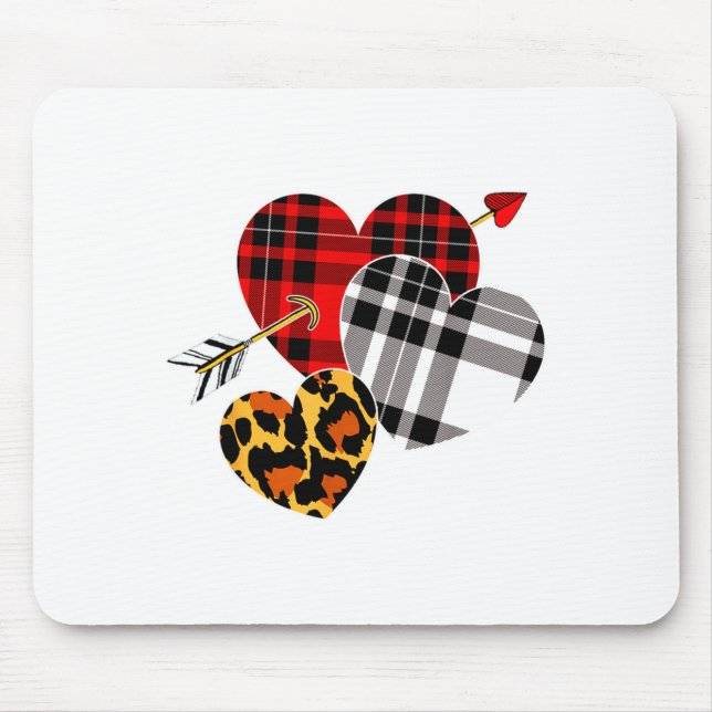 Drei Herzen Leopard Büffel Karo Valentinstag  Mousepad (Vorne)