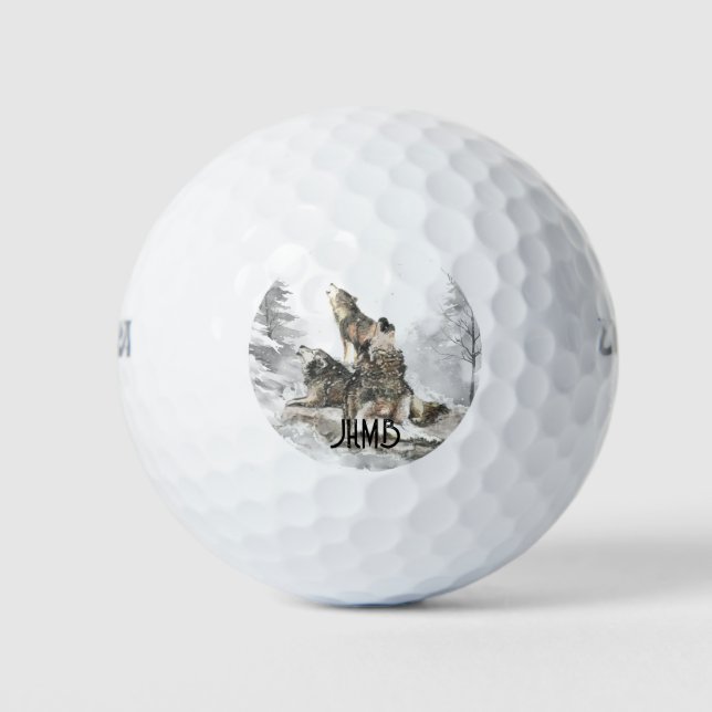 Drei heulende Wölfe Tier-Monogramm-Kunst Golfball (Vorderseite)