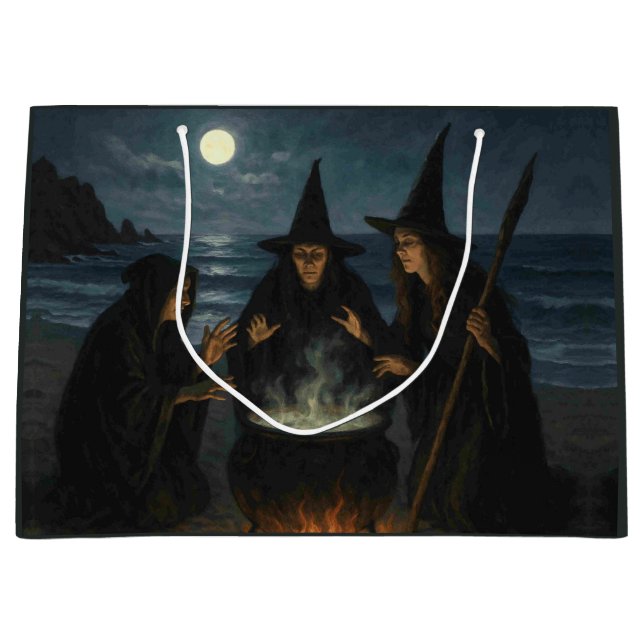Drei Hexen Brew Cauldron Vollmond Strand Große Geschenktüte (Vorderseite)