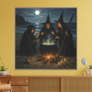 Drei Hexen Brew Cauldron Vollmond Strand Leinwanddruck