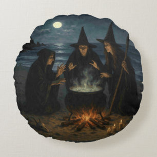 Drei Hexen Brew Cauldron Vollmond Strand Rundes Kissen