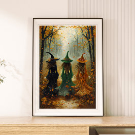 Drei Hexen Herbstwald Vintage Halloween-Mauer Poster