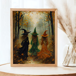 Drei Hexen Herbstwald Vintage-Halloween-Wand Poster