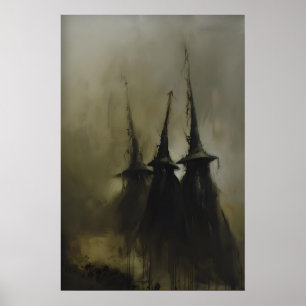 Drei Hexen-Silhouetten im Nebel Okkult Poster