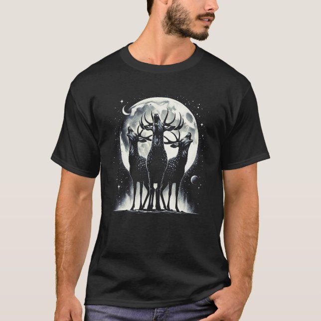 Drei Hirsche heulen wie drei Wölfe am Mond T-Shirt (Vorderseite)