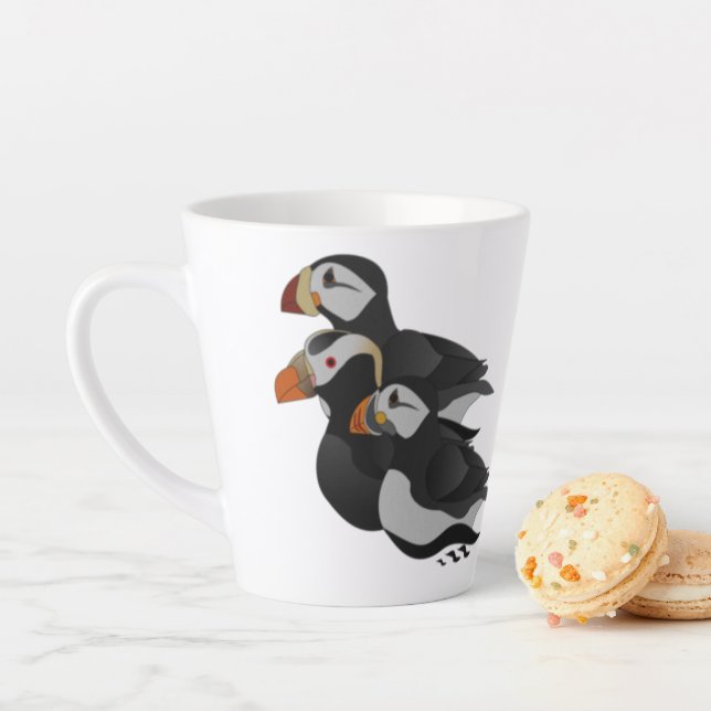 Drei hübsch gesellige Puffins Cartoon Milchtasse (Beispiel)
